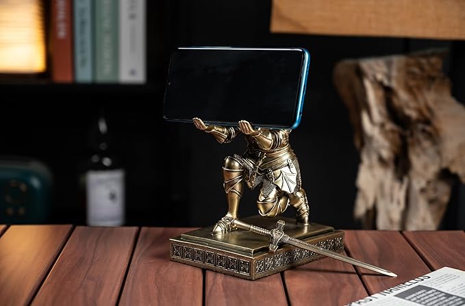 Medieval Armored Warrior Knight Pen Holder Desk Organizers and Accessories Resin Pencil Holder Paperweight as Gift with a Cool Letter Opener for Desk (Bronze)-DeskLoop Office