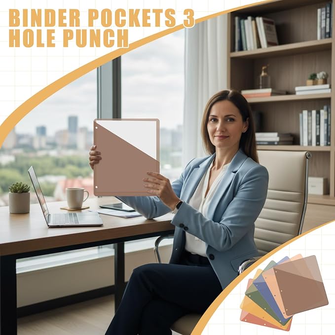 Maitys 30 Pack Binder Pockets 3 Hole Punch Clear Plastic Document Folders - Image 6