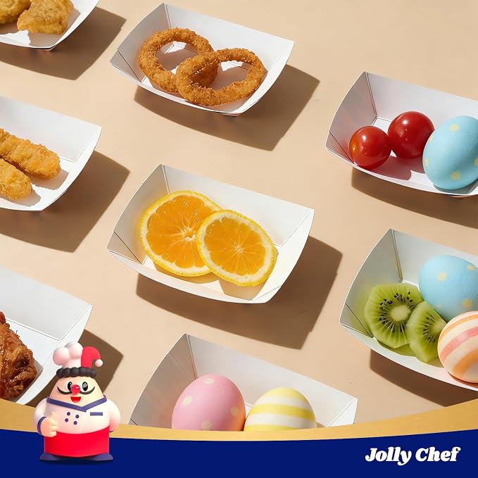 JOLLY CHEF 250 Pack 1/4 Lb Paper Food Trays, Mini Disposable Food Boat - Image 6