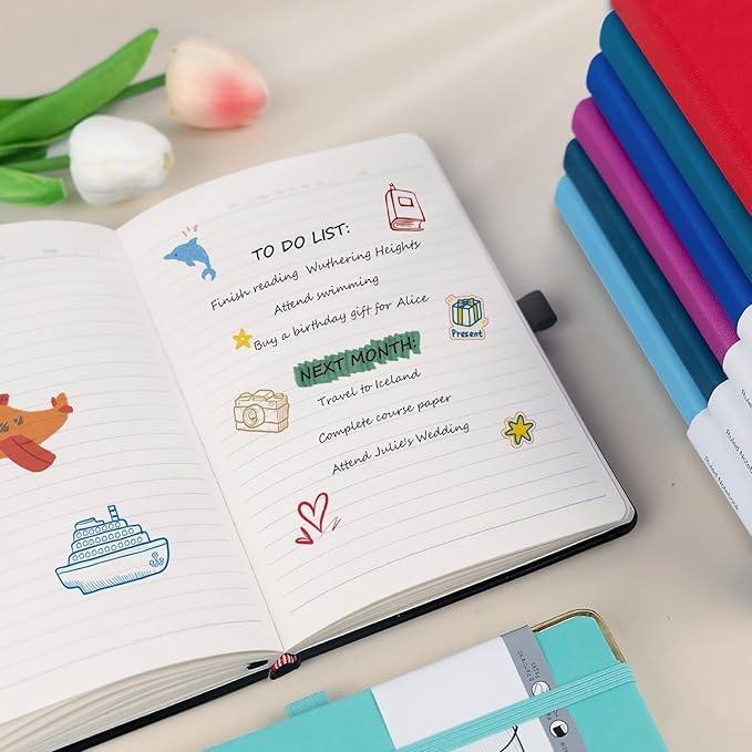 A5 Lined Journal Notebook - 100 GSM Thick Paper, 8 Pack Hardcover Journaling Notebooks for Writing, Work, Travel, School, College Ruled Journals for Women Men, PU Leather Note Books, 5.5”x8.3”-DeskLoop Office