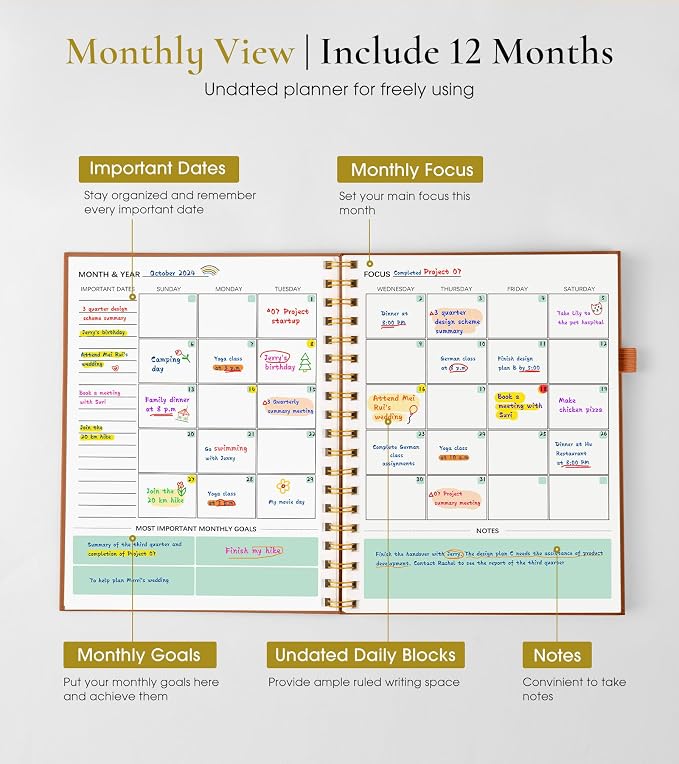Undated Weekly and Monthly Planner, B5 Large Weekly To Do List Notebook - Image 2