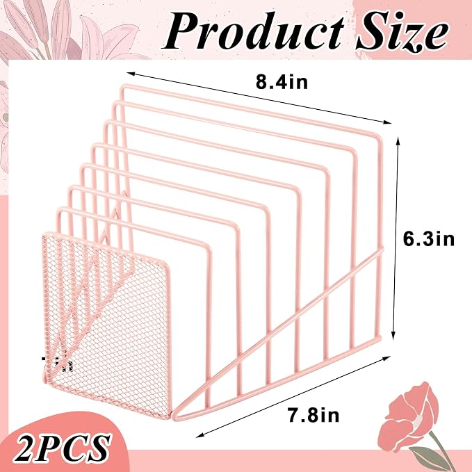 2 Pcs 7 Section Incline File Sorter Metal Wire Mesh File Rack - Image 2