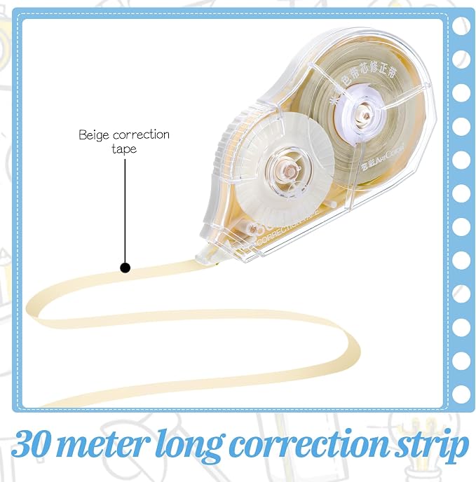 100 Ft Long Correction Tape, Tear-Resistant Beige Correction Tape Smooth Glide - Image 3