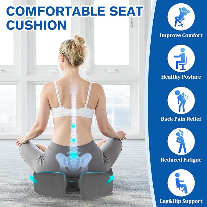 Seat Cushion, Gel Chair Cushions, Office Chair Cushions, Anti-Slip Bottom & Removable Cover Tailbone Pain Relief Cushion, Memory Foam Seat Cushion, 5.28 in Thick (Grey)-DeskLoop Office