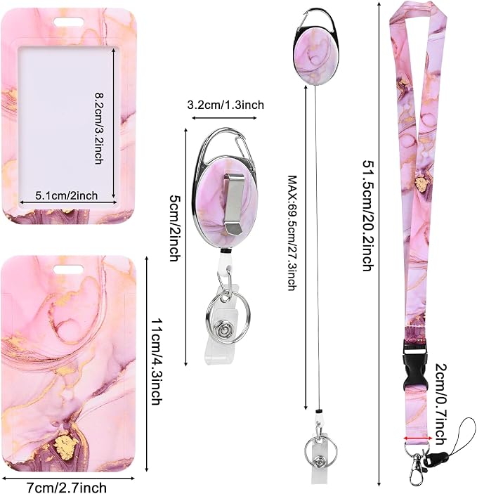 Pink Marble ID Badge Holder, Lanyard - Image 2
