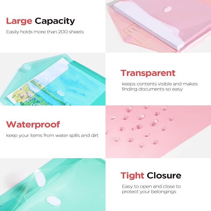 Sooez 40 Pack Plastic Envelopes, Plastic File Folders, Super Heavyweight - Image 5