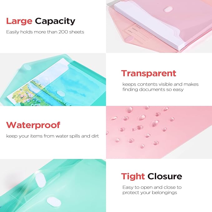 Sooez 10Pack Plastic Envelopes, Plastic File Folders, Super Heavyweight - Image 4