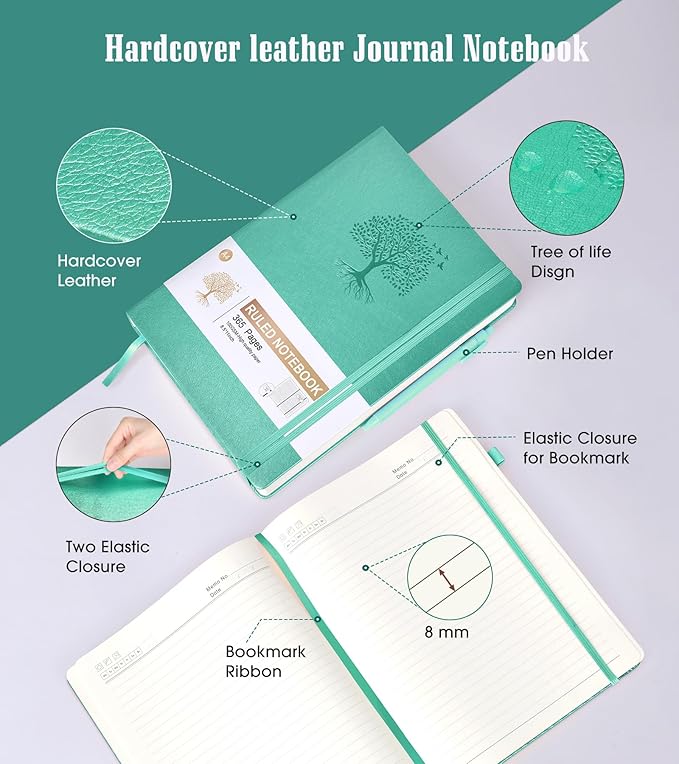 Lined Journal Notebook, 365 Pages A4 Large Journals for Writing Ruled Notebook, Hardcover Leather Journal for Women Men, Daily Notebook for Work, Note Taking, 100Gsm Thick Paper (8.5" x 11" Teal)-DeskLoop Office