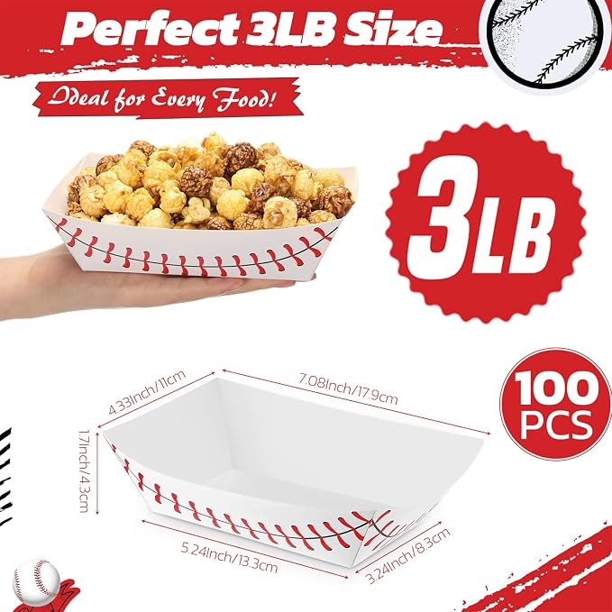 Roshtia 100 Pack Baseball Party Supplies Paper Food Trays Disposable Serving - Image 2