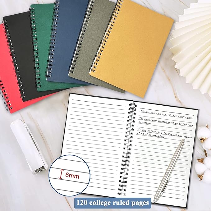 GINMLYDA Small Spiral Notebook 12Pack, 120 Lined Pages 8.25x5.50 Inches Spiral Journal Kraft Cover Notebooks & Writing Pads for School Home Office Aesthetic Sketch Drawing Note-DeskLoop Office