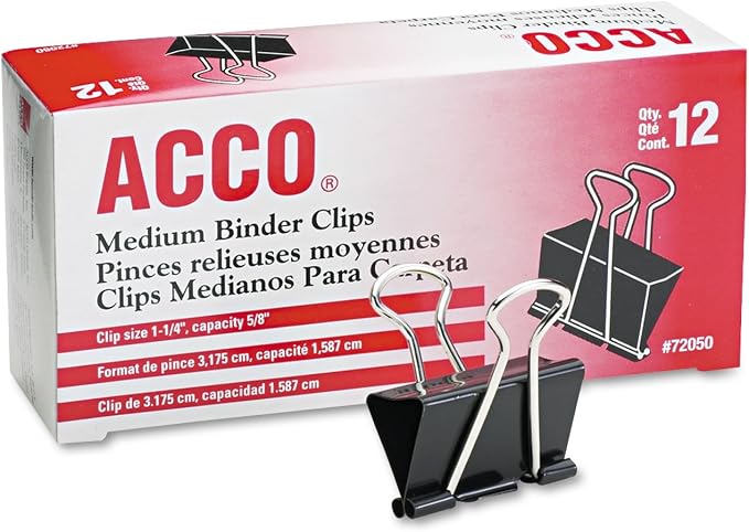 Acco 72050 Medium Binder Clips, 1-1/4-Inch W, 5/8-Inch Cap, Blk/Silver by ACCO+Brands