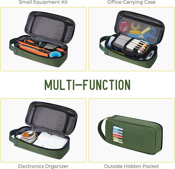 ECHSRT Big Pencil Case, Aesthetic Portable Zipper Pencil Bag with Hidden Pocket, Special Pouch for Men Women Adults, Stationery Organizer Pen Cases for Office Travel,Army Green-DeskLoop Office