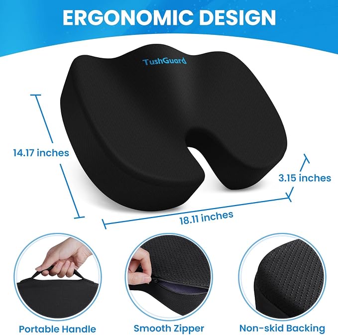 TushGuard Seat Cushion for Office Chair Memory Foam Non-Slip Cushion Back - Image 2