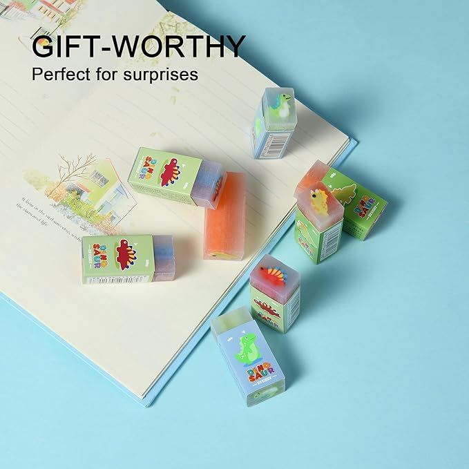18Pcs Cute Dinosaur Erasers for Kids Bulk, Kawaii Fun Pencil Jelly Erasers for School Classroom Supplies Prize Gifts Party Favors-DeskLoop Office
