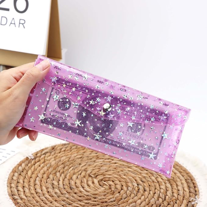 Cash Envelope Wallet 6-Tab Divider Pockets Cash Stuffing Envelopes Glitter PVC - Image 7
