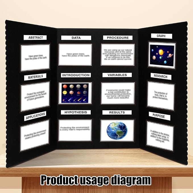 Paterr Trifold Poster Board with Storage Bag, Hook and Loop Fabric, Foldable 3 Panel Presentation Board for Science Fair and Exhibitions(Black,72 x 36 Inch)-DeskLoop Office