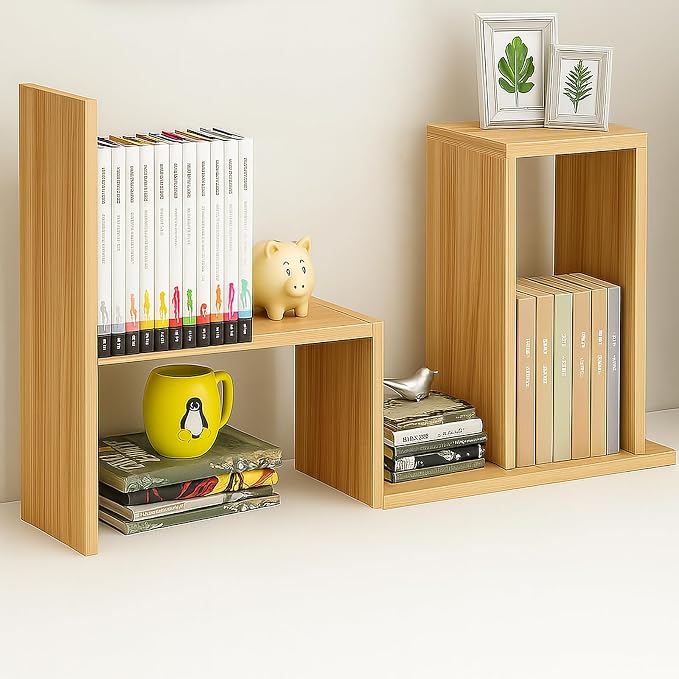 Desktop Shelf Organizer, Adjustable Wood Office Storage Rack, Counter Display - Image 6