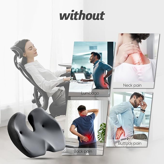 Seat Cushion for Tailbone Pain Relief X-Large,Ergonomic Office Chair Cushion for Butt Hip Lower Back & Sciatica Pain Relief Pillow,Pressure Relief Seat Cushion for Long Sitting,Office & Car (Black)-DeskLoop Office