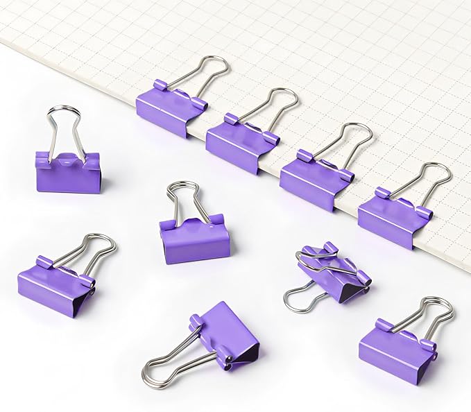 50 Pack Small Purple Binder Clips 3/4 Inch, Colored Little Paper Clamps - Image 4