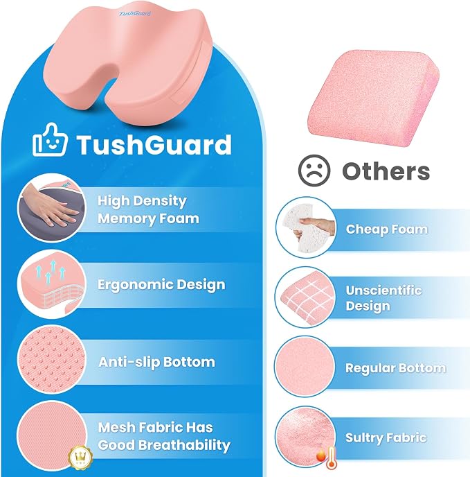 TushGuard Seat Cushion for Office Chair Memory Foam Non-Slip Cushion Back - Image 6