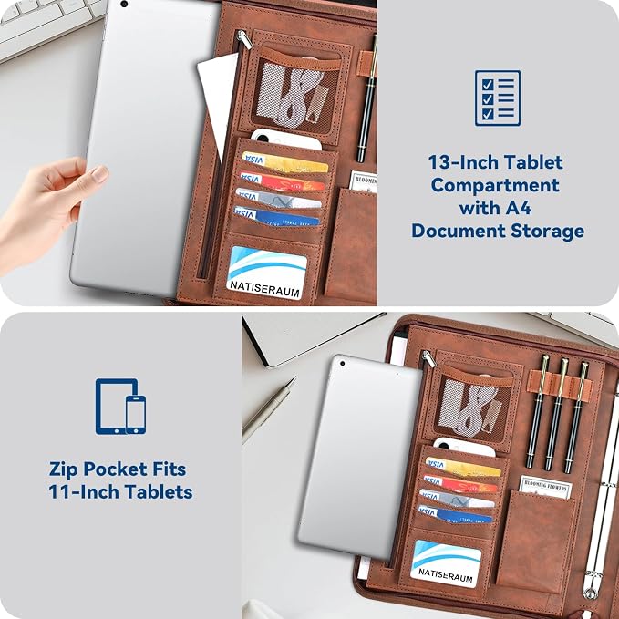 Padfolio Portfolio Binder with Handle, 3-Ring Folder Organizer, Vegan Leather - Image 9