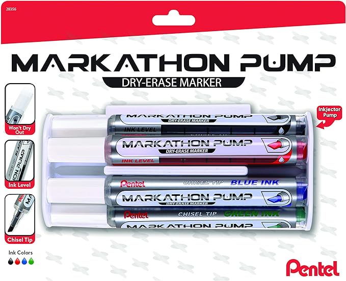 Pentel Markathon Pump Dry Erase Marker, Chisel Tip, 4 Pack by PentelofAmerica