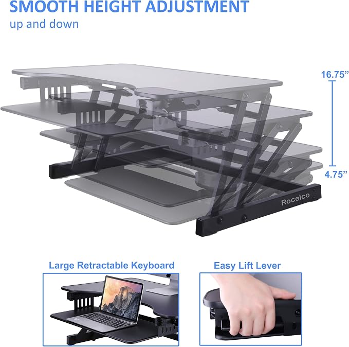 Rocelco 32" Height Adjustable Standing Desk Converter - Image 3