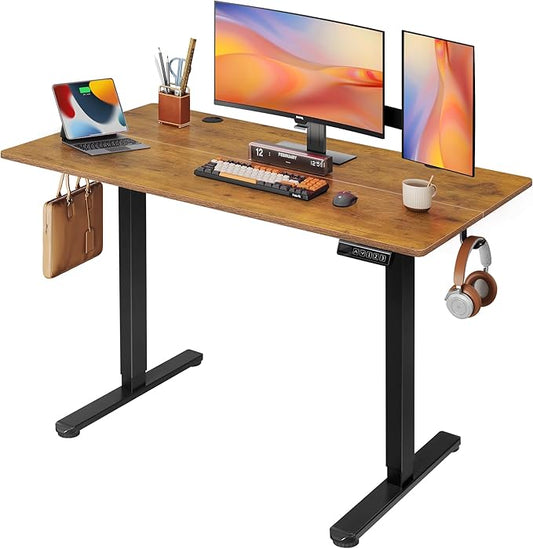 DEVAISE 48 Inch Electric Standing Desk, 3 Adjustable Height Stand up Desk for Home Office, Ergonomic Sit to Stand Desk with LED Touchscreen and Hook, 3 Memory Preset Computer Desk (Rustic Brown)-DeskLoop Office