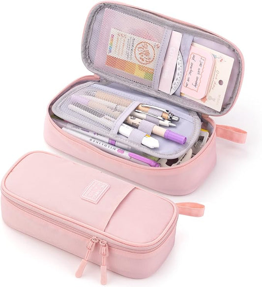 CICIMELON Durable Pencil Case Big Storage Pen Pouch Bag for School Supplies Office College Teen Girls Adults, Pink-DeskLoop Office