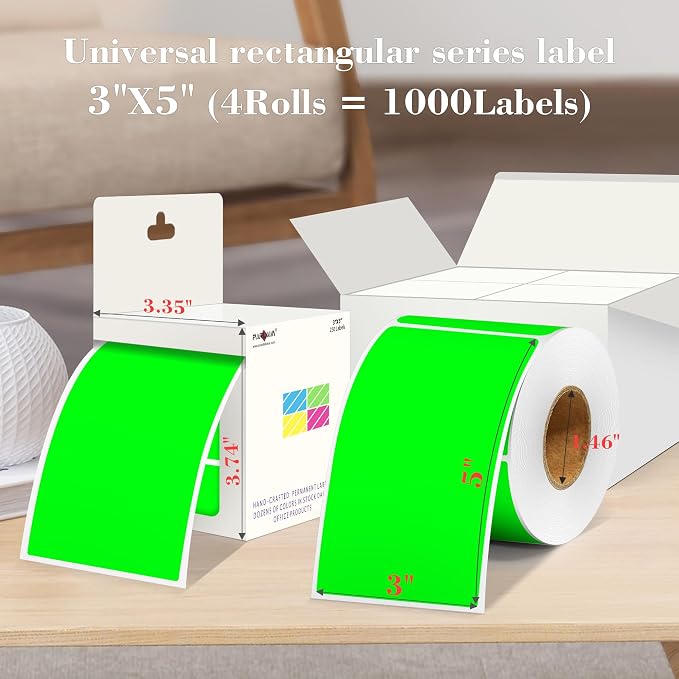 PARLAIM 3x5 inch Rectangle Color Code Stickers, Fluorescent Green - Image 2