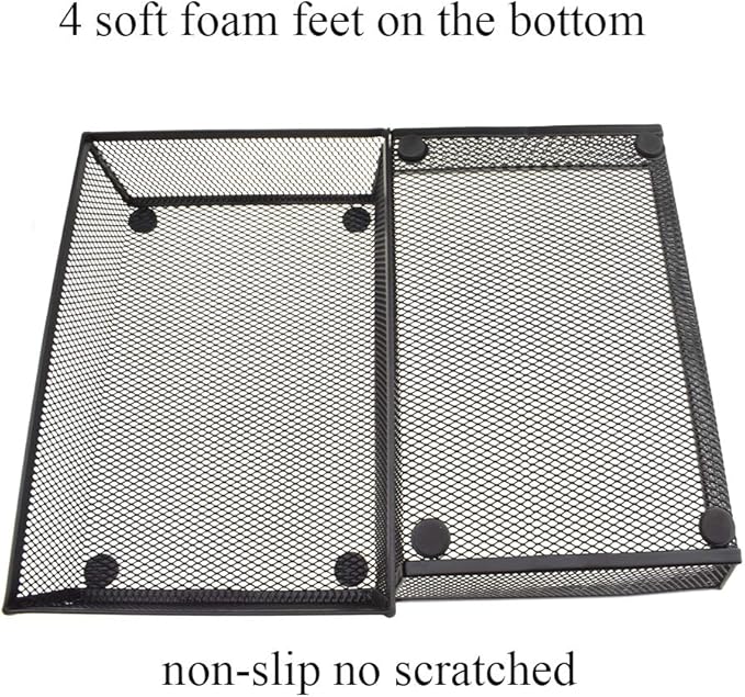 HAHIYO Stackable Mesh Tray Cup 9 x 6 x 2 inches Sturdy Container for Desk Drawer Organizer Collection for Home Office School kitchen Soft Foam Feet No Sharp Edges 1 Pack Black-DeskLoop Office