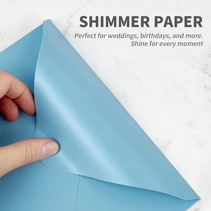 YINUOYOUJIA 50 PCS Sparking Blue Envelopes A7, 5 x 7 white Shimmer Envelopes - Image 4