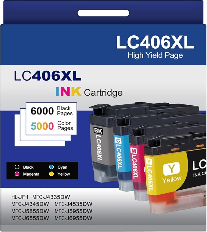 4-Pack LC406XL Ink Cartridges Compatible for Brother MFC-J4335DW MFC-J5855DW MFC-J6555DW MFC-J4535DW MFC-J6955DW MFC-J4345DW MFC-J5955DW Printer, Black Cyan Magenta Yellow-DeskLoop Office