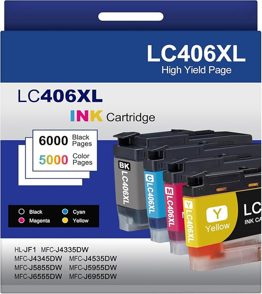 5-Pack LC406XL High Yield Ink Cartridges Compatible for Brother MFC-J4335DW MFC-J5855DW MFC-J6555DW MFC-J4535DW MFC-J6955DW MFC-J4345DW MFC-J5955DW Printer, Black Cyan Magenta Yellow-DeskLoop Office