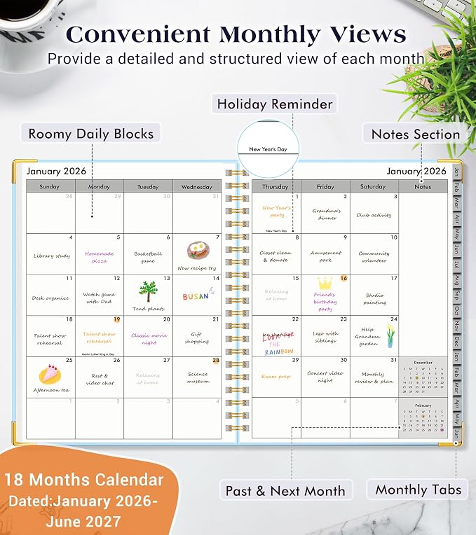 Planner 2026-2027, 18 Months Weekly and Monthly Hardcover Planner, January 2026 - Image 2