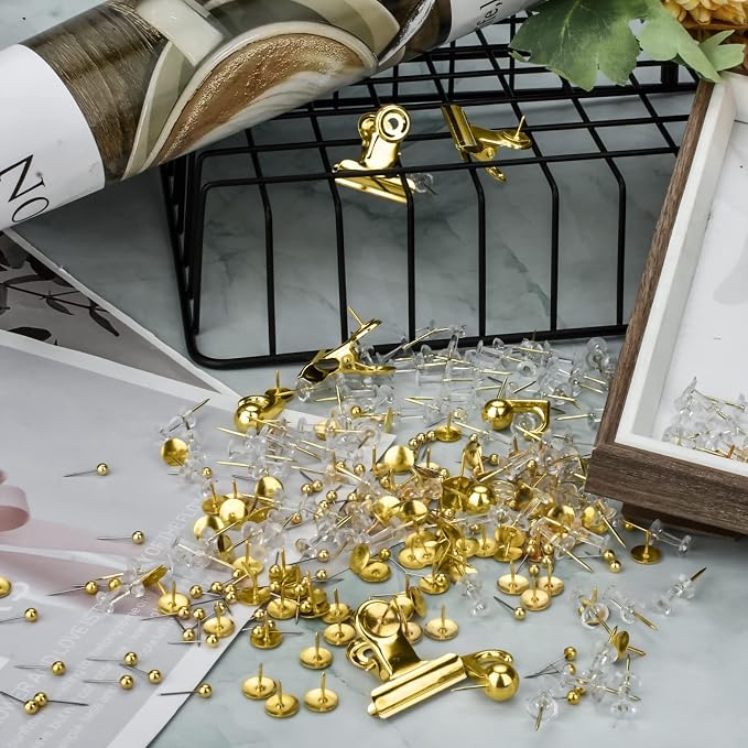 AccEncyc Gold Push Pin Kit 310 Pcs Decorative Thumb Tacks - Image 3