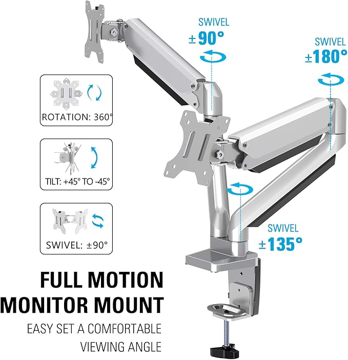 MOUNTUP Dual Monitor Desk Mount, Die-Cast Aluminum Fully Adjustable Double Monitor Arm with Gas Spring, Computer Monitor Stand Fits 2 Screen 17 to 32 inch - Each Arm Holds 3.3-17.6LBS, MU0024-DeskLoop Office