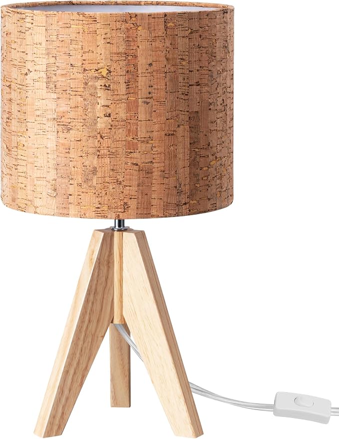 EDISHINE Small Table Lamp, Wooden Tripod Nightstand Lamp - Image 9