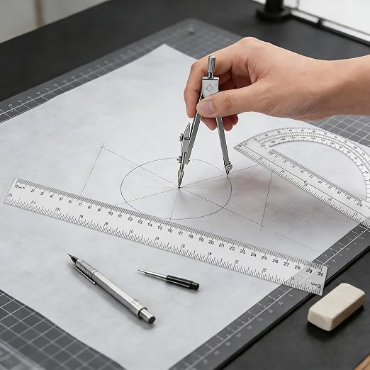 3 Packs Plastic 12 Inch Ruler, 6 Inch Clear Protractor and Compasses Set - Image 3
