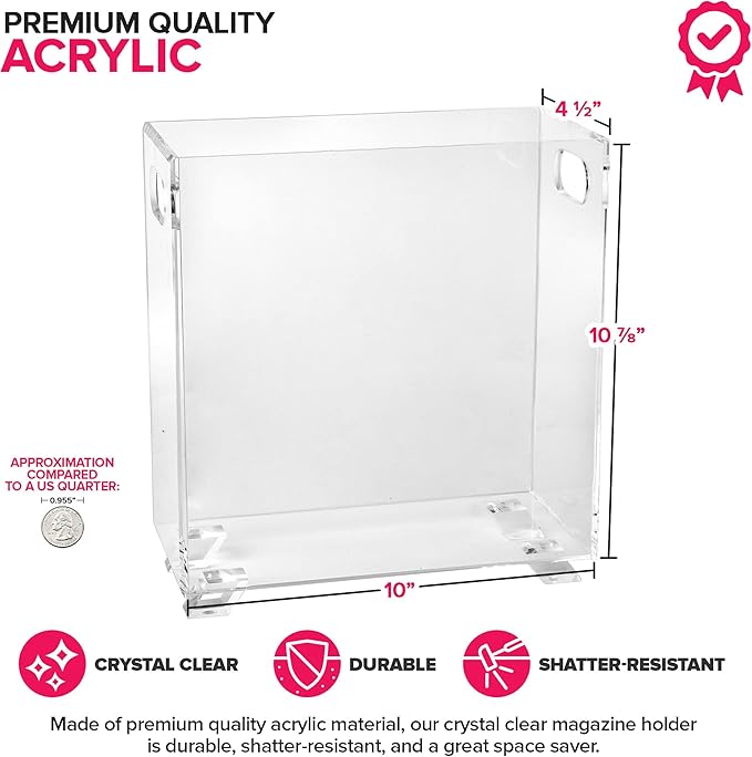 Stock Your Home Acrylic Magazine Holder - Crystal Clear Holder - Shatterproof - Open Top - Space Saver - For Magazines, Publications, Office Desk, Reception, Waiting Room-DeskLoop Office