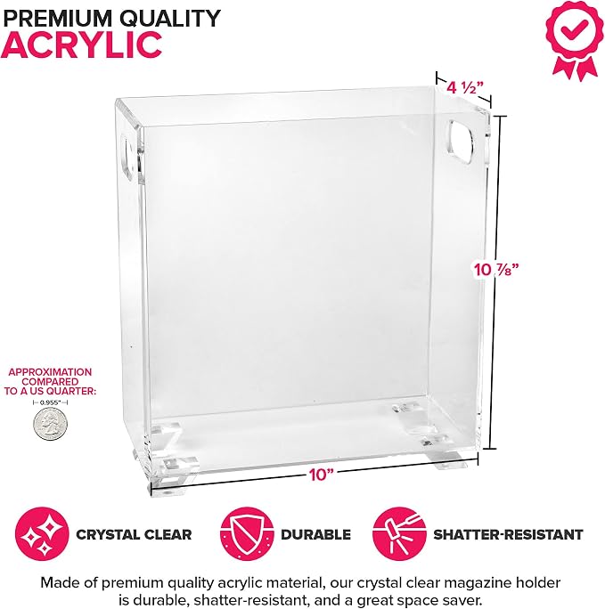 Stock Your Home Acrylic Magazine Holder, Crystal Clear Shatterproof Organizer - Image 2