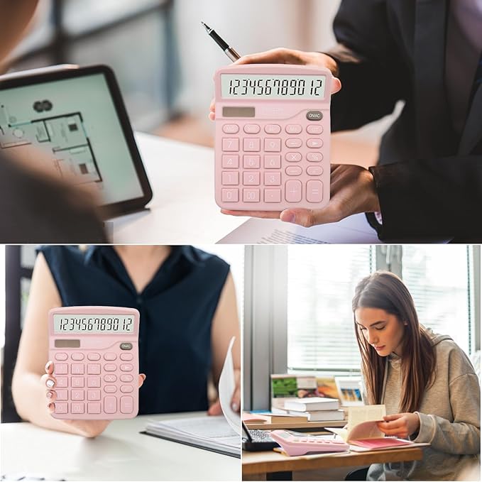 Basic Office Desktop Calculator - 12 Digit Large LCD Display, Sensitive Buttons for Pink Office Supplies and School Supplies-DeskLoop Office