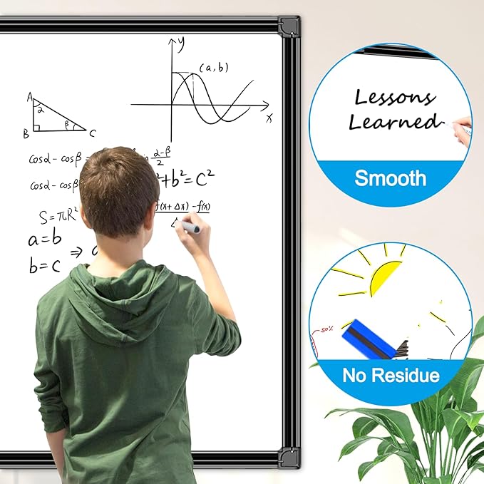 H-Qprobd 48"x30" Magnetic White Board Dry Erase Wall Mount Whiteboard - Office Home Classrooms White Board Hanging Writing Board with Black Aluminum Frame-DeskLoop Office