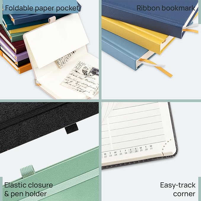 POPRUN Pocket Planner 2025-2026, (Purse Size 4''x 6.25'' Hard Cover) Academic Year Calendar Daily Weekly and Monthly (July 25-June 26) with Hourly Time Slots, 100 GSM Paper - Midnight Green