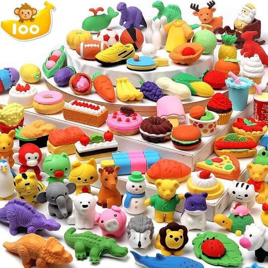 HINZER 100 Pack Animal Erasers for Kids Bulk Pull Apart 3D Puzzle Erasers Classroom Rewards and Prizes Class Treasure Box Kids Party Favors Back to School Supplies-DeskLoop Office