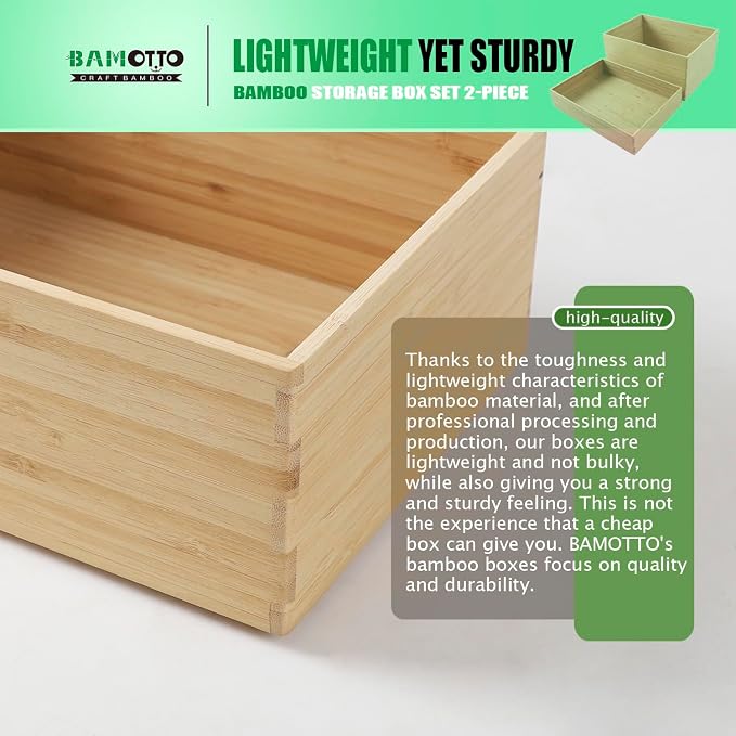 2-Piece Large Bamboo Storage Box Set, 7.1 in High Stackable Deep-Drawer - Image 4