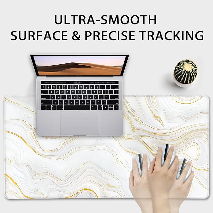 Marble Pattern Large Gaming Mouse Pad 31.5"x15.7"｜ Gold Topographic XXL Desk Mat - Image 5