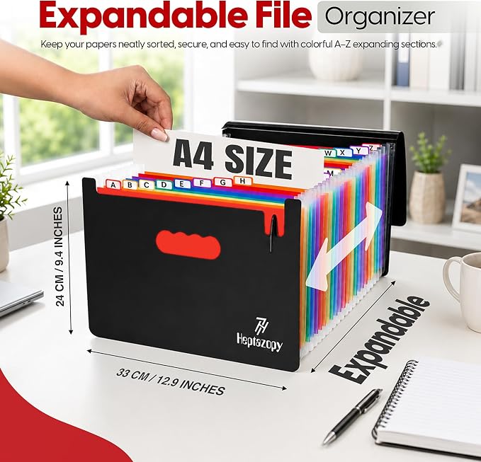 26 Pockets Plastic Accordion File Organizer, Expanding File Folder Organizer - Image 2