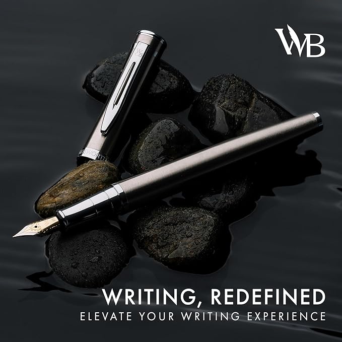 Wordsworth & Black Fountain Pen Set, Extra Fine Nib, Includes 24 Pack Ink Cartridges, Ink Refill Converter & Gift Pouch, Chrome Finish, Calligraphy, [Silver Chrome], Perfect for Men & Women