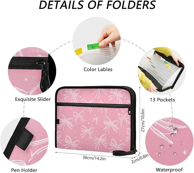 Pink Bows Accordion File Organizer Expanding Document Folder - Image 3